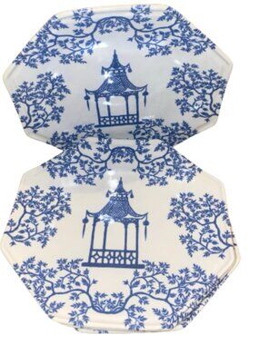 Southern Living Asian Chinoiserie Blue Pagoda Salad Plates Wall Decor Set of 4